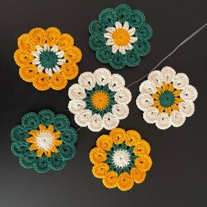 Set of 6 Handmade Crochet Flower Coasters 4*4"